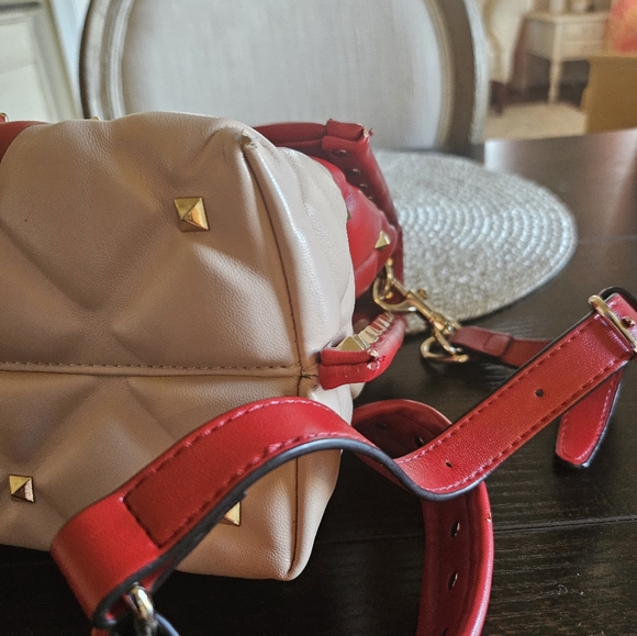 Top Handle Studded Stud Structured Handbag Bag Pink Red Two Tone - Picture 6 of 16